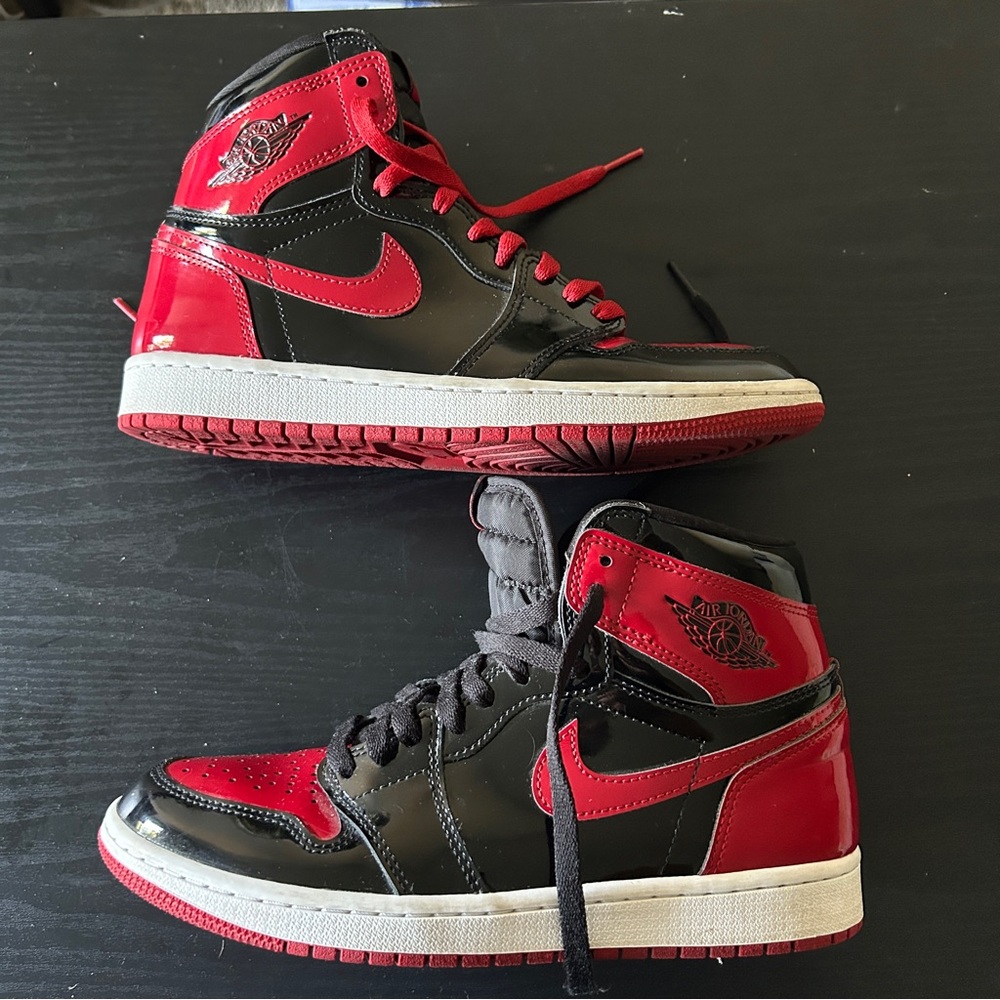 Jordan Athletic Shoes - Black and Red Retro 1 High OG Patent Bred